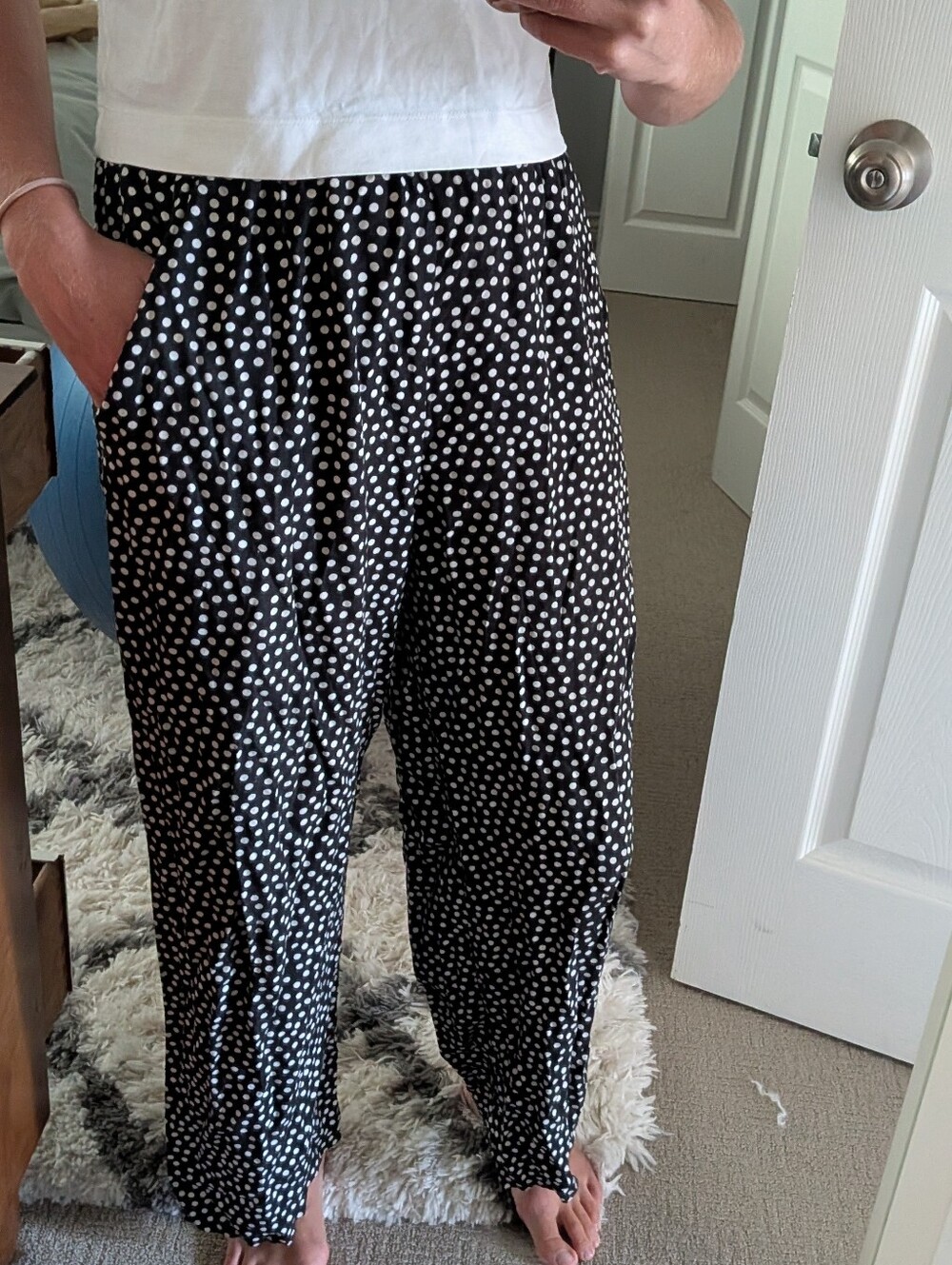 Vintage Esprit Black Wide-Leg Polka Dot Pants Rayon